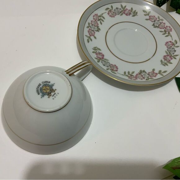 Noritake 5433  Cup & Saucer Dark Pink and Gray Floral VTG Japan G5 - Picture 4 of 6